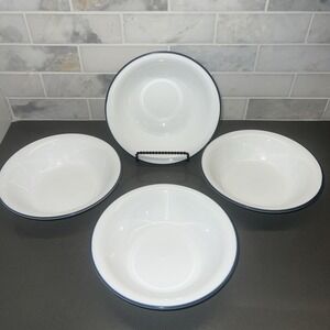 CORELLE VITRELLE WHITE W/ DARK BLUE EDGE  6 1/4" CEREAL BOWL'S     SET OF 4